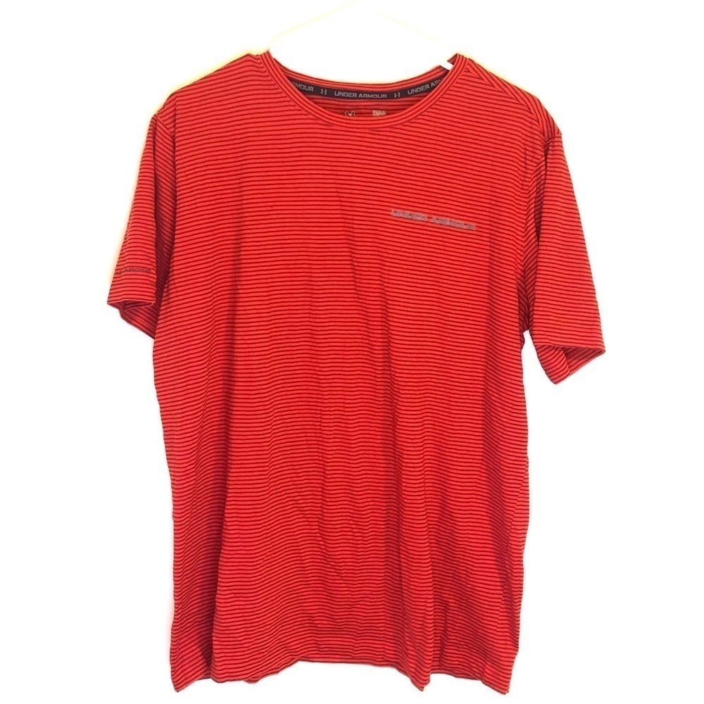 2/$15 Under Armour - Men’s Red Striped Short Sleeve Workout T-Shirt Large